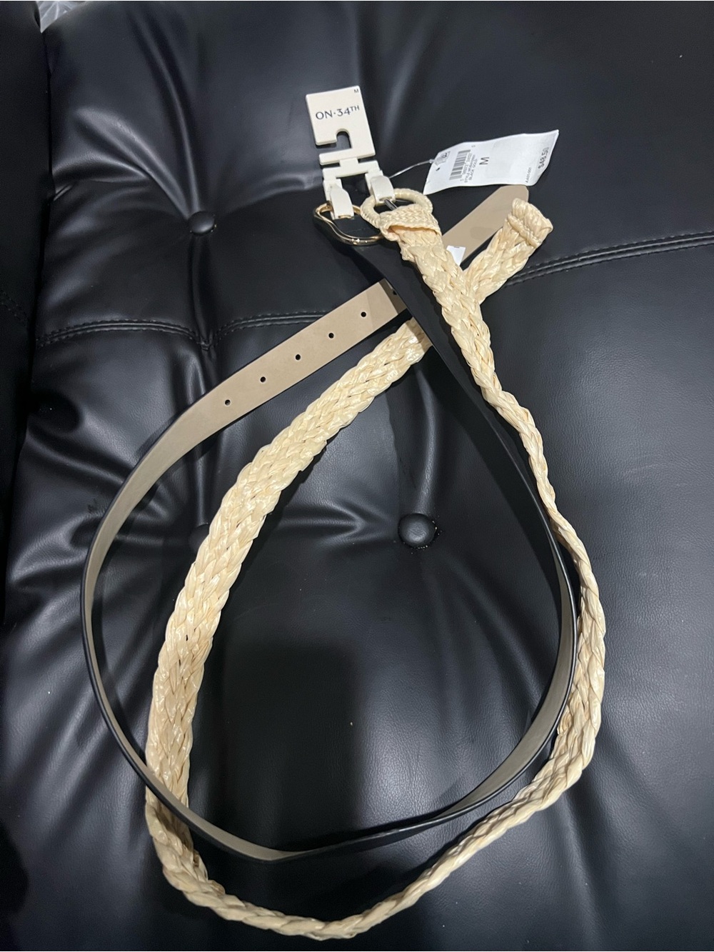 ON.34th Two-Tone Braided & Smooth Waist Belt — Black and Beiget 2 pk belt